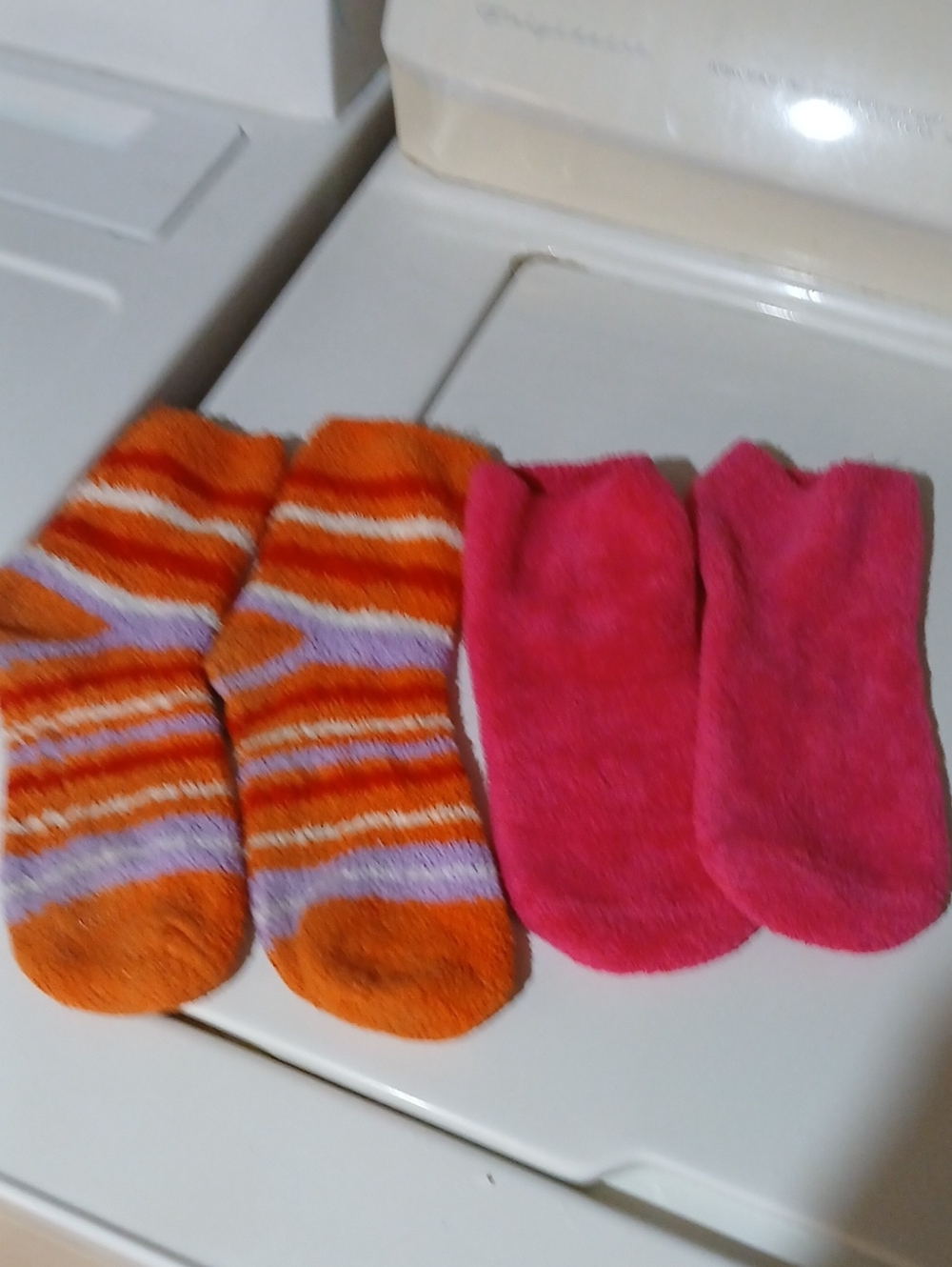Cozy Fuzzy Crew Socks - Orange Stripes & Bright Pink